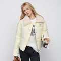Damen kurze, gefütterte Winterjacke mit elegantem Kunstfellkragen