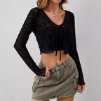 Damen Transparente Spitzenjacke mit BindR&Band R&B