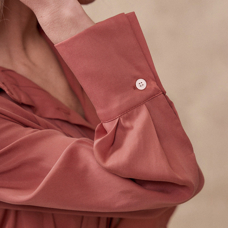 Damen Bluse mit eleganter Faltenstruktur und halbhohem Kragen R&B