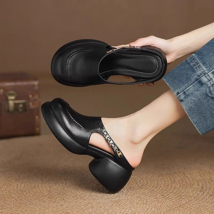 Damen Clogs mit elegantem Riemen und modischem Blockabsatz