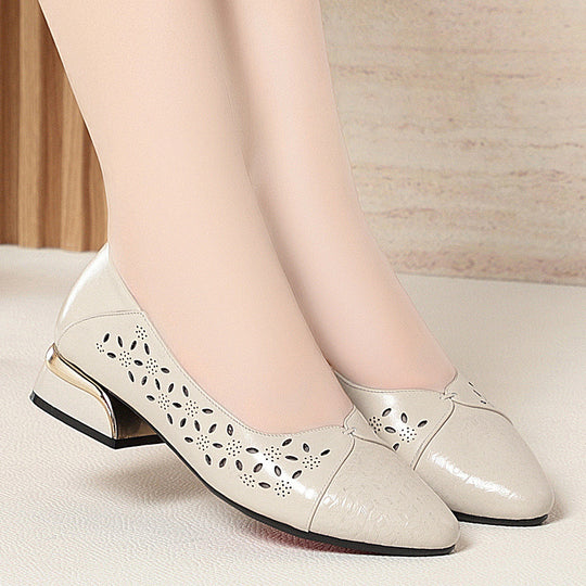 Damen Ballerinas mit dekorativem Lochdesign und elegantem Blockabsatz R&B