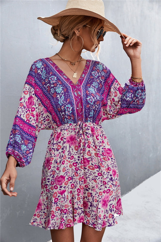 Damen Sommerliches Blusenkleid mit auffälligem floralen Muster und eleganten Puffärmeln R&B