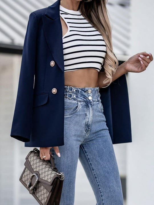 Damen Eleganter taillierter Blazer mit doppelter Knopfleiste und vielseitigem Schnitt R&B