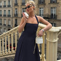 Damen Edles Maxikleid mit quadratischem Ausschnitt und schmalem Taillenband R&B