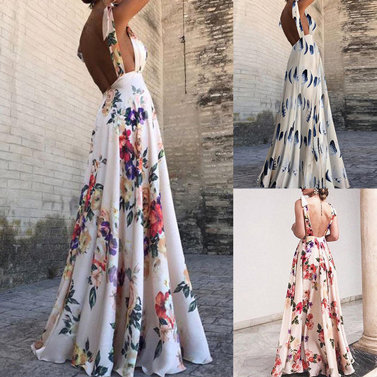 Damen elegantes Maxikleid mit floralem Design und seitlichem Schlitz R&B