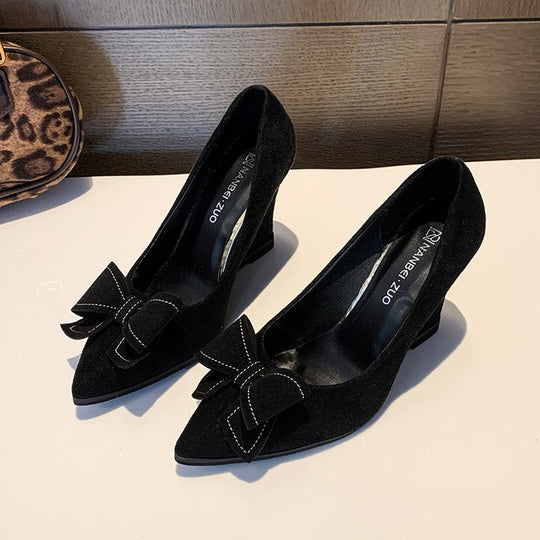 Damen elegante Wedge-Pumps mit modischem Schleifenakzent R&B