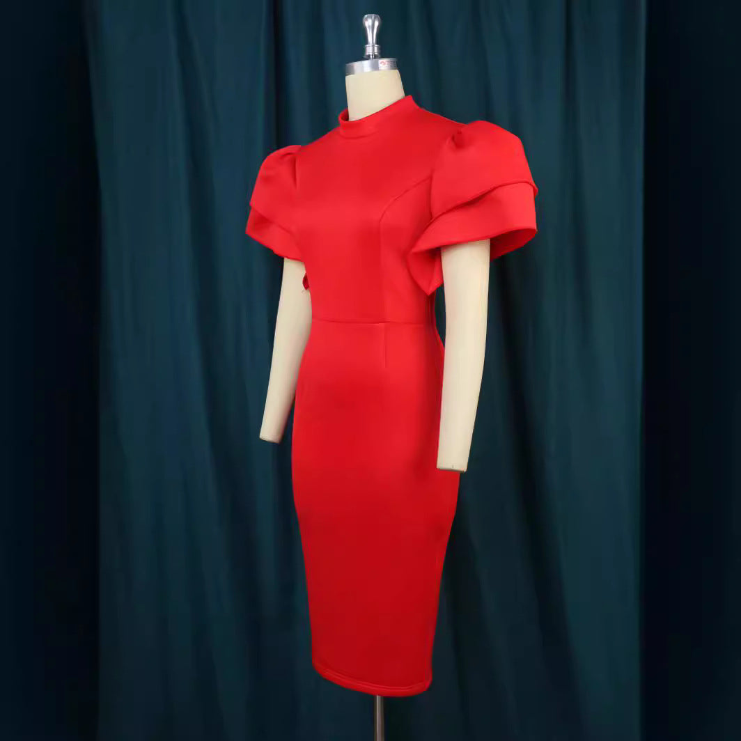 Damen figurbetontes Kleid mit voluminösen Rüschenärmeln R&B 1778623062