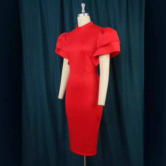 Damen figurbetontes Kleid mit voluminösen Rüschenärmeln R&B 1778623062