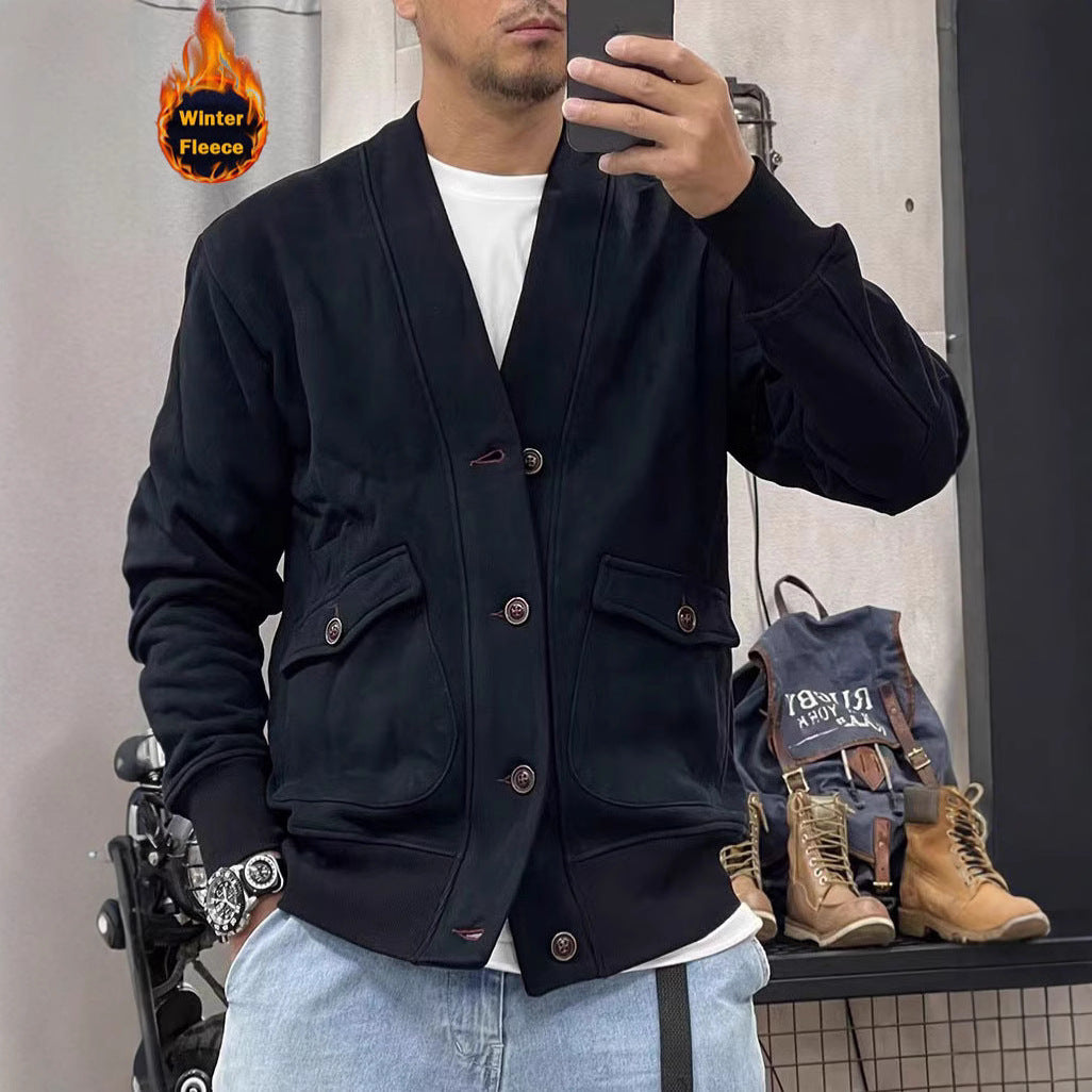 Herren modische Fleecejacke mit praktischen Taschen und eleganter Knopfleiste R&B