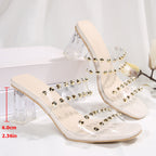 Damen Glamouröse Sandalen mit transparenten Riemen und goldenen Nieten