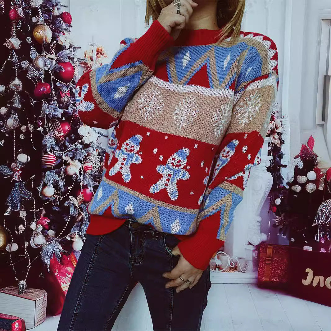 Damen Festlicher Strickpullover mit fröhlichem Weihnachtsmotiv und lässigem Schnitt R&B