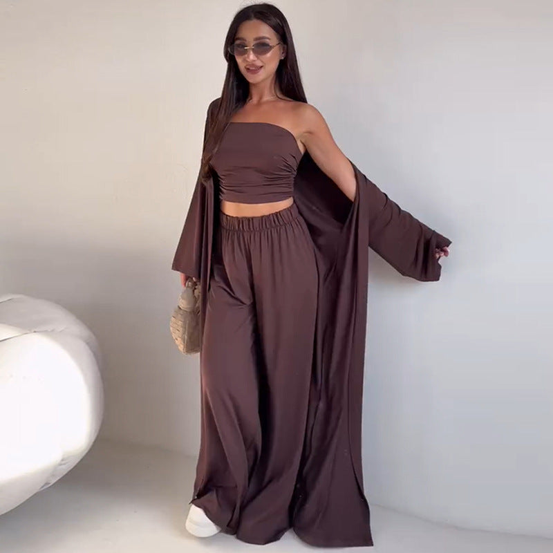 Damen Zweiteiler-Set mit weitem Palazzo-Hosen und schickem Bolerojäckchen