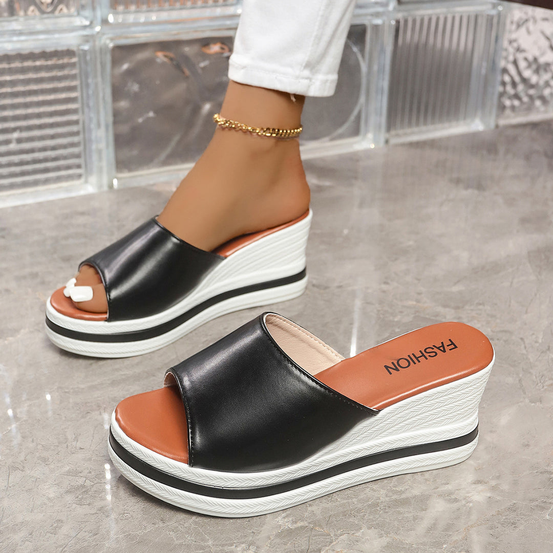 Damen Wedge-Pantoletten mit durchgehendem Plattform-Korkdesign R&B