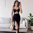 Damen Figurbetontes Maxikleid mit Cut-Outs und elegantem Gürtel R&B