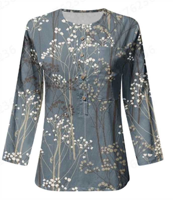 Damen Lange Ärmel Bluse mit Knopfleiste und Blumenmuster R&B
