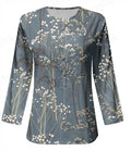 Damen Lange Ärmel Bluse mit Knopfleiste und Blumenmuster R&B
