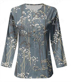 Damen Lange Ärmel Bluse mit Knopfleiste und Blumenmuster R&B