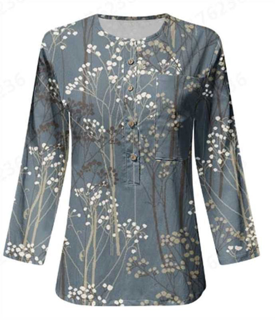 Damen Lange Ärmel Bluse mit Knopfleiste und Blumenmuster R&B
