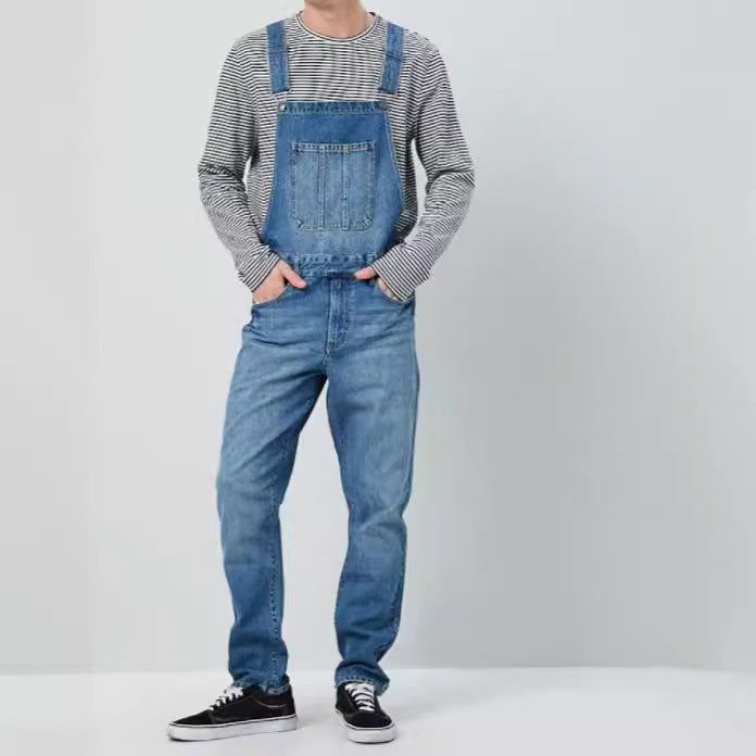 Herren Denim Latzhose im Vintage-Stil mit regulierbaren Trägern und praktischen Taschen