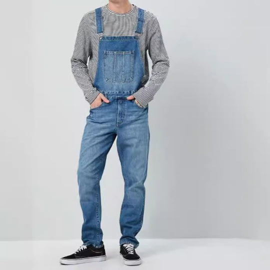 Herren Denim Latzhose im Vintage-Stil mit regulierbaren Trägern und praktischen Taschen R&B