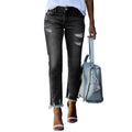Damen Vintage Slim-Fit Jeans mit fransigem Saum und modischen Rissen R&B