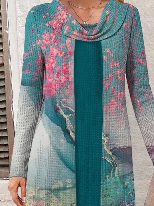 Damen Langarmkleid mit kunstvollem Blumenmuster R&B
