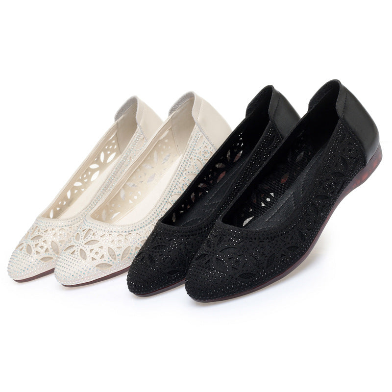 Damen Ballerinas mit filigranem Lochdesign und funkelnden Strassverzierungen R&B