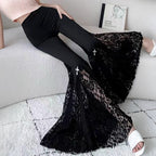 Damen Elegante Schlaghose mit Spitzenapplikationen