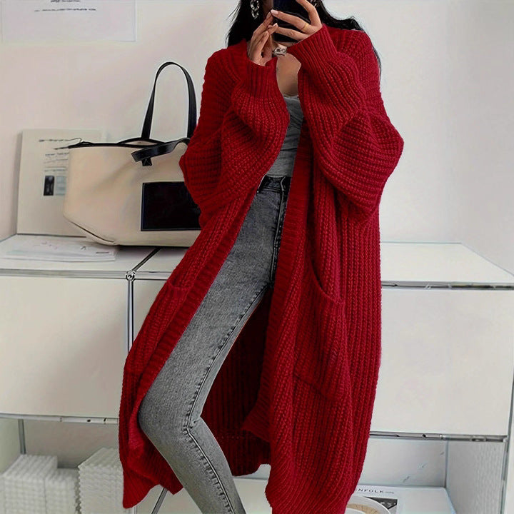 Damen Langer Strickcardigan mit seitlichen Taschen und lässigem Schnitt R&B