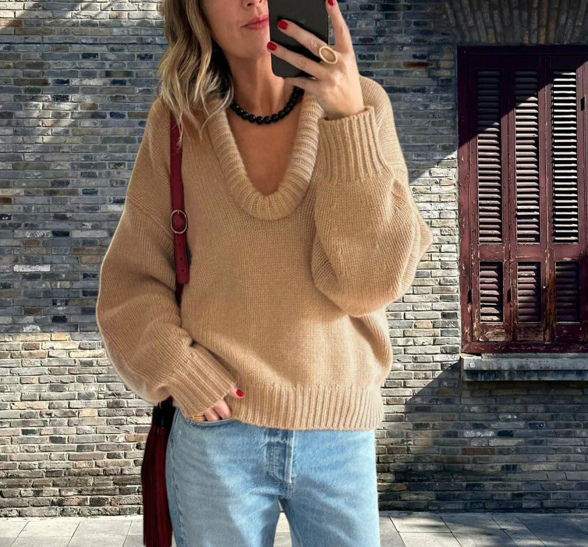 Damen Strickpullover mit V-Ausschnitt und lässigem Schnitt R&B