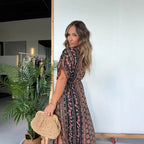 Damen elegantes Maxikleid mit modischem Print und V-Ausschnitt R&B
