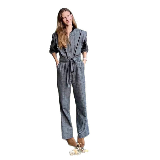 Damen Jumpsuit mit maßgeschneidertem Schnitt und grafischem Karomuster R&B