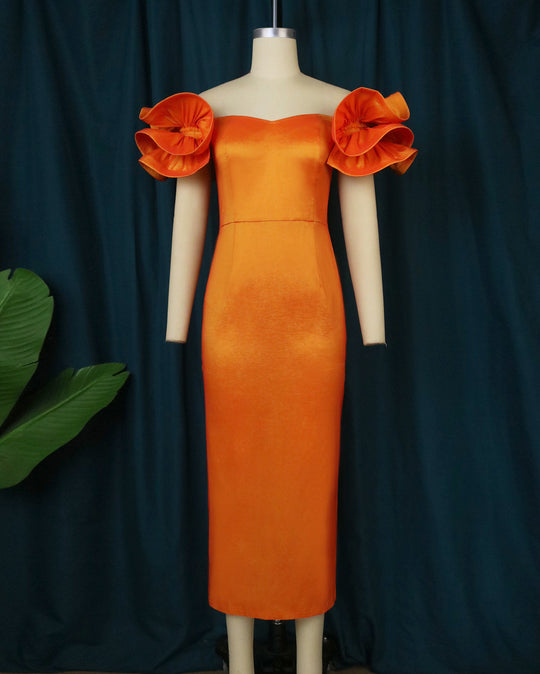 Damen Figurnahes Spitzenkleid mit voluminösen Rüschensäumen R&B