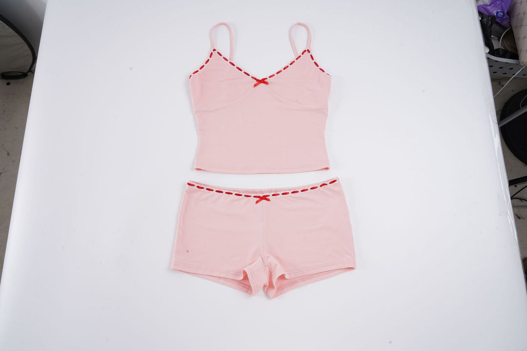 Damen Schlafanzug-Set mit Spaghetti-Trägern und zarten Rüschendetails R&B