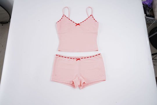 Damen Schlafanzug-Set mit Spaghetti-Trägern und zarten Rüschendetails R&B
