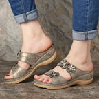 Damen Wedge-Sandalen mit floralen Applikationen und anatomischem Fußbett R&B