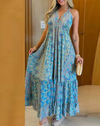 Damen Maxi-Kleid im verspielten Boho-Stil mit Volants und tiefer Taille R&B