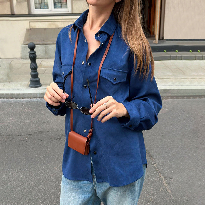 Damen Lässige Oversized-Hemdjacke mit Taschen und modischen Details R&B