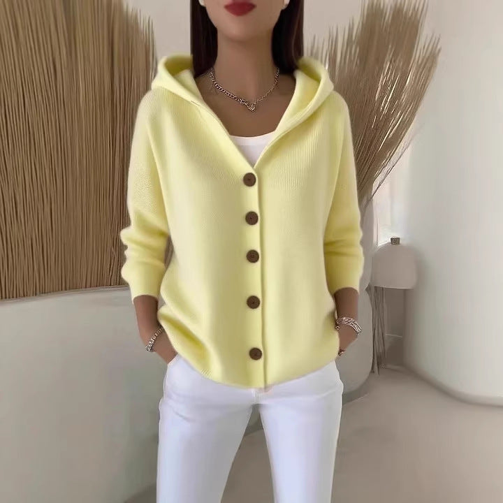 Damen nan Kapuzen-Cardigan mit Knopfleiste und lässiger Oversize-Passform R&B