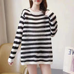 Damen lässiger Strickpullover mit gestreiftem Design und weitem Schnitt