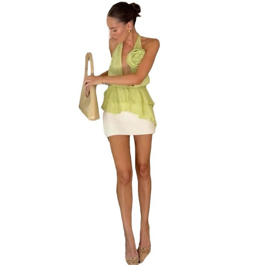 Damen Elegantes Oberteil mit Blumenapplikation und tiefem V-Ausschnitt R&B
