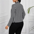 Damen Elegante Blazerjacke im Hahnentritt-Muster mit glänzenden Knöpfen R&B