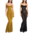 Damen Elegantes Abendkleid aus transparenter Spitze mit Leo-Muster R&B
