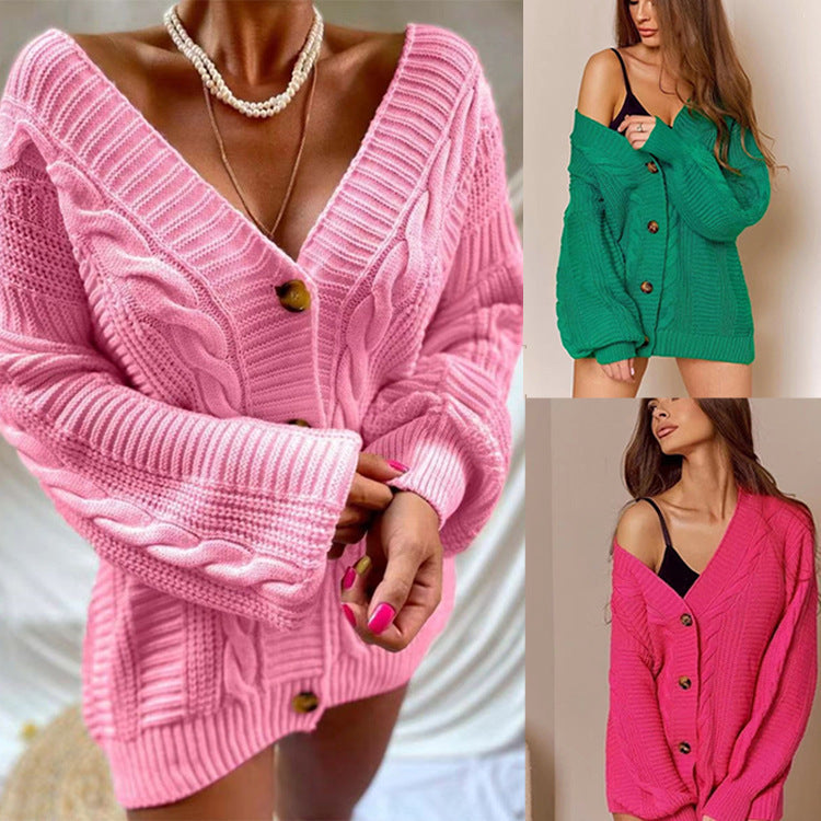 Damen Strickjacke mit tiefem V-Ausschnitt und dekorativen Knöpfen