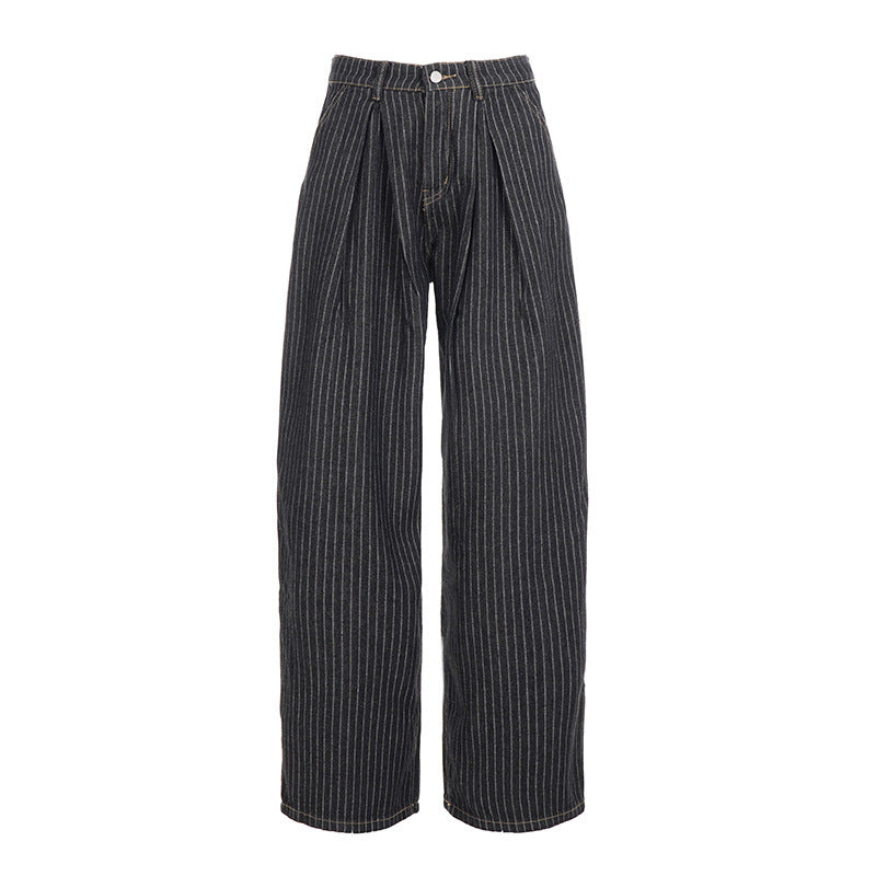 Damen Weite Hochtaillierte Streifenjeans R&B