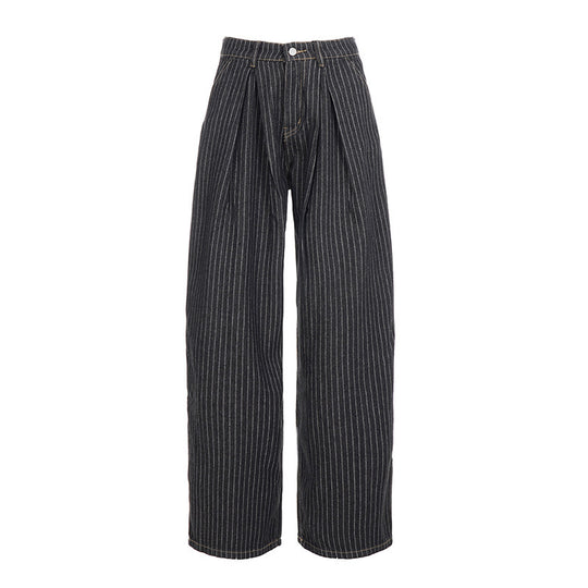 Damen Weite Hochtaillierte Streifenjeans R&B