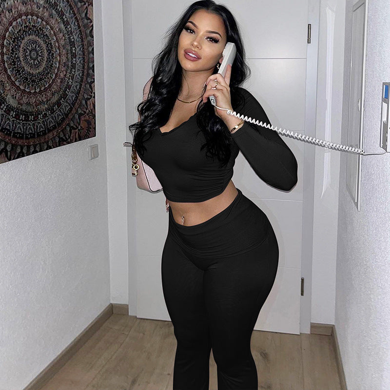 Damen Figurbetontes Lounge-Set mit langem Arm und weiten Hosen R&B