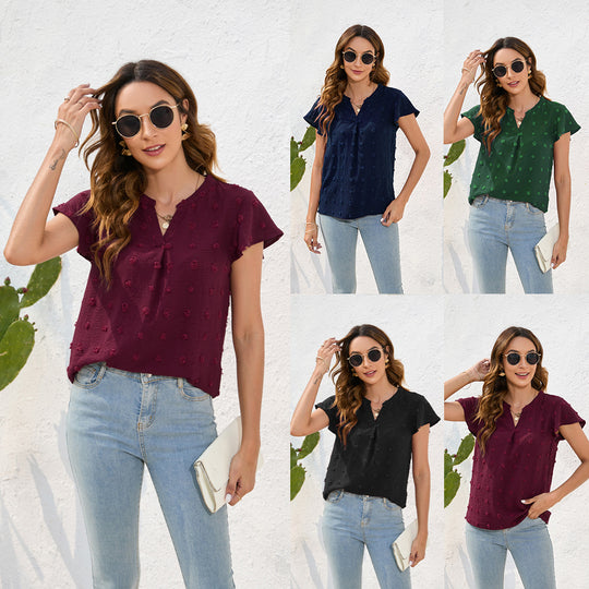 Damen Leichtes Kurzarmblusenshirt mit strukturiertem Material und eleganten Details R&B