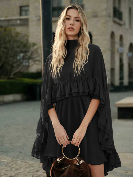 Damen Elegantes Rüschendress mit hochgeschlossenem Ausschnitt und fließendem Schnitt R&B