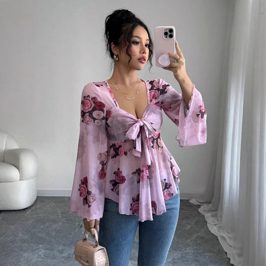 Damen luftige Bluse mit Blumenmuster R&B